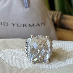 David Yurman Wheaton Ring With 20x16mm White Topaz and Diamonds Sz 7.25